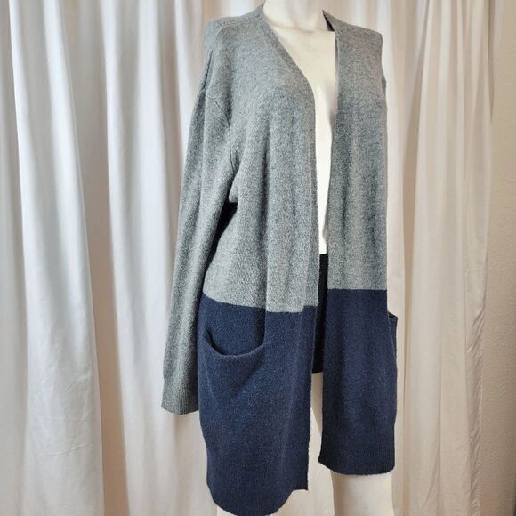 Madewell womens Sz medium blue gray colorblock  wool alpaca blend cardigan - Picture 2 of 7